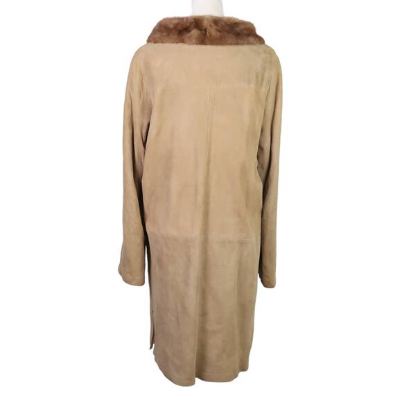 Vintage 60s tan brown suede leather mid length coat fur collar 10 - Picture 4 of 5